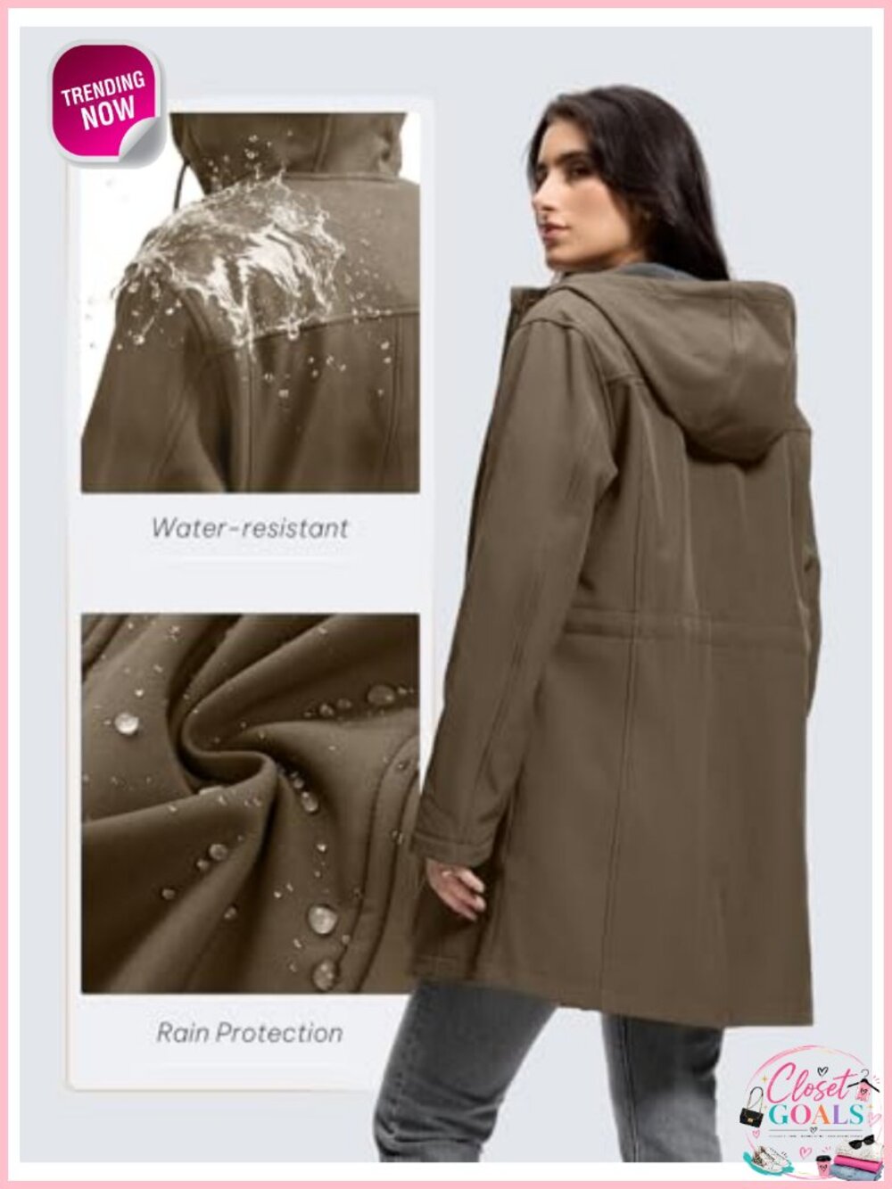 SaphiRose Women's Waterproof Fleece-Lined Rain Jacket Hooded Windbreaker - Picture 2 of 6